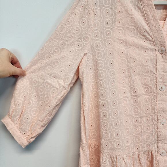 Tommy Hilfiger Eyelet Tiered Babydoll Dress Size 2 Light Pink Relaxed Oversized - Picture 10 of 16